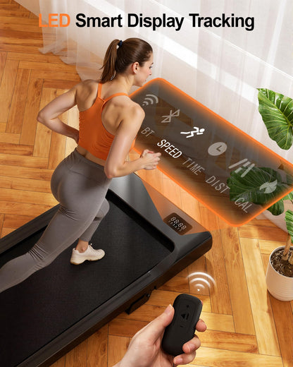 MJWW Walking Pad with 6% Incline, No-Assembly Under Desk Treadmill, 2.5 HP Quiet Motor, APP & Remote Control, LED Display, 300 lbs Capacity for Home/Office