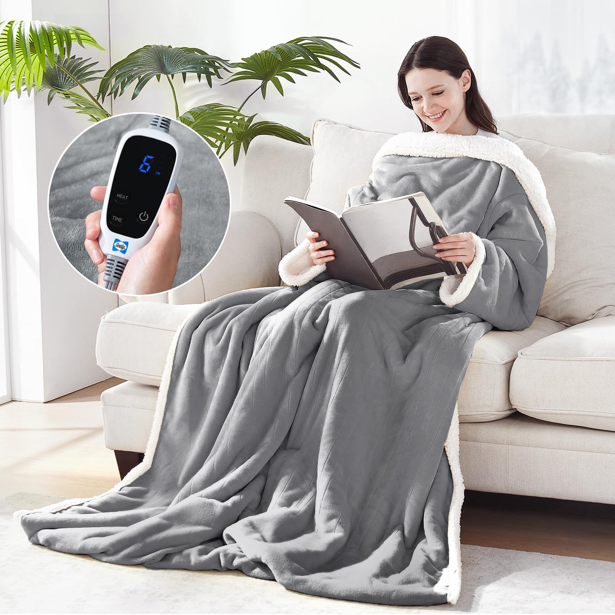 Sealy Wearable Electric Blanket with Foot Pocket, 50"x70"+18", Light Grey 🍁 All In One Marketplace Canada