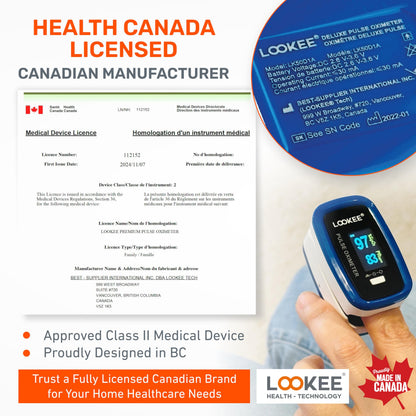 LOOKEE LK50D1 Deluxe Fingertip Pulse Oximeter | Proudly Canadian Finger SpO2 Blood Oxygen Monitor with Auto Rotate OLED Display, Plethysmograph & Pulse Graph | Blue - Available at All In One Marketplace Canada
