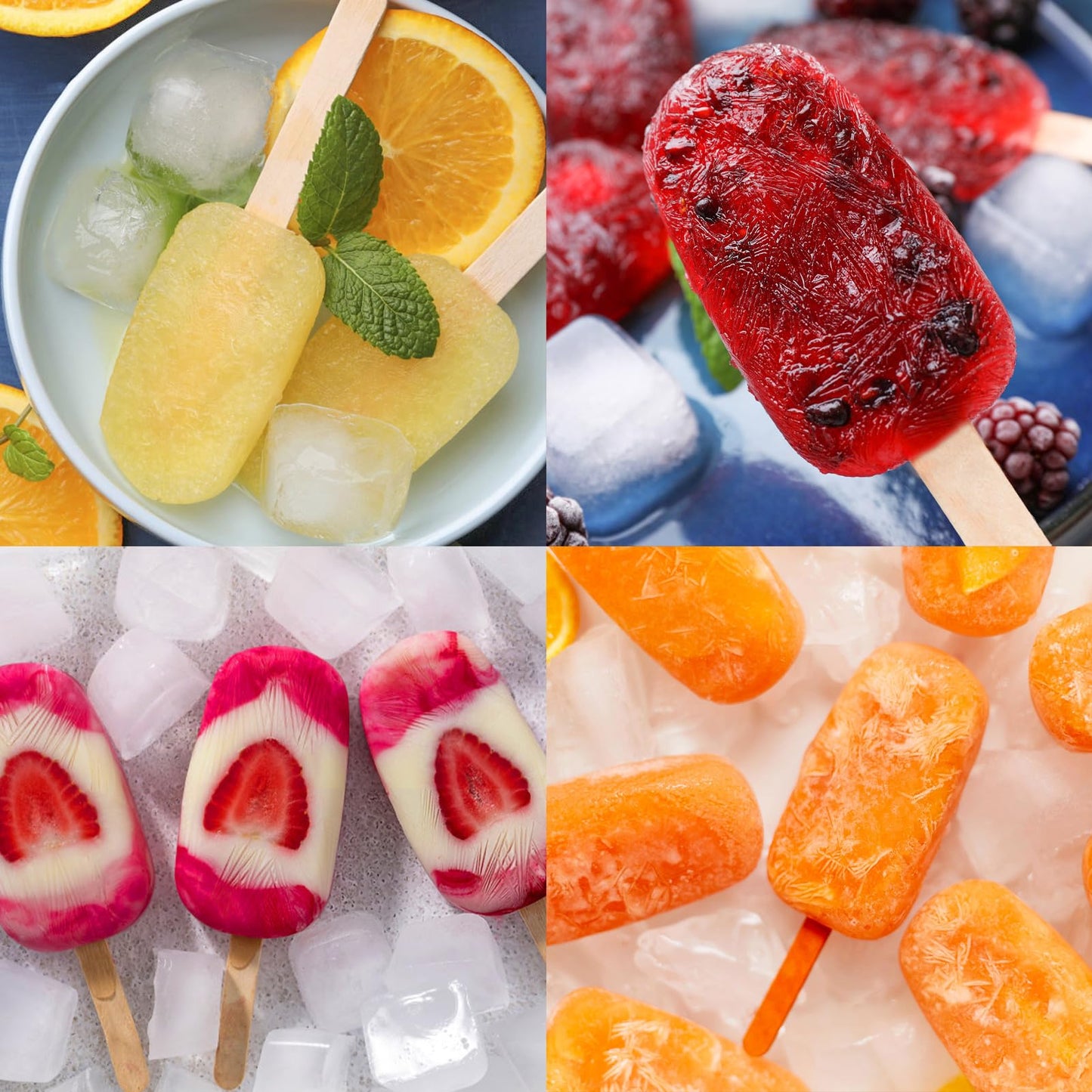 Popsicle Molds 2Pcs, Silicone Ice Cream Molds ice Lolly Moulds with Lid, 100 Sticks and 50 Bags for Ice Pop Cakesicle Dessert, BPA Free - Available at All In One Marketplace Canada