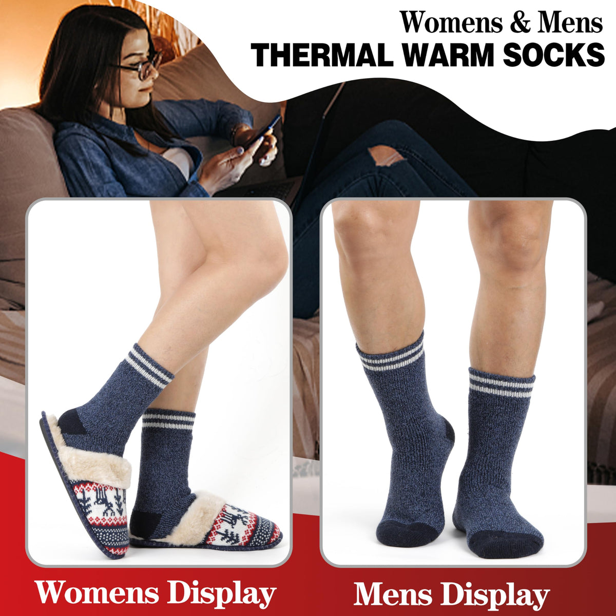 Welwoos Heated Thermal Socks for Men & Women Winter Warm Thick Ski Crew Insulated Boot Socks 3 Pairs Gift Stocking Stuffers for Mens (Grey Black Blue,L) 🍁 All In One Marketplace Canada