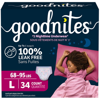 GoodNites Girls' Bedwetting Night Time Underwear, Large, 34 Ct, Giga Pack