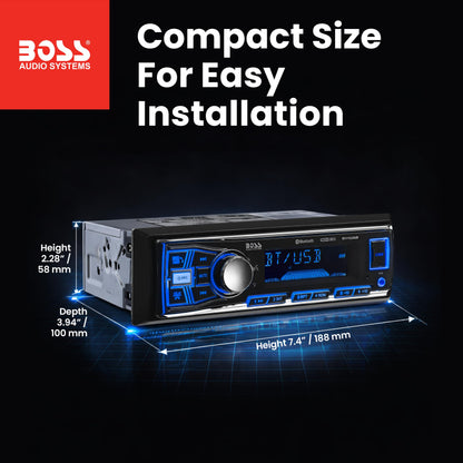 BOSS Audio Systems 611UAB Car Stereo - Single Din, Bluetooth, No CD DVD Player, AM/FM Radio Receiver, Aux Input, USB - Available at All In One Marketplace Canada