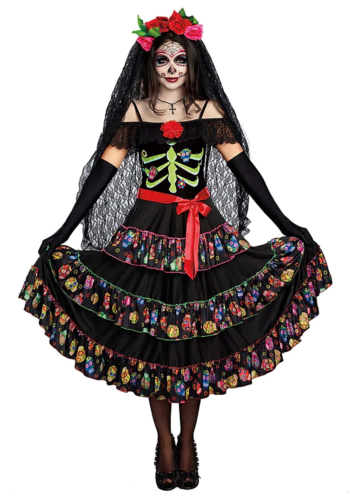 Dreamgirl Womens Lady of the Dead Costume, Adult Day of the Dead Halloween Costume X-Large