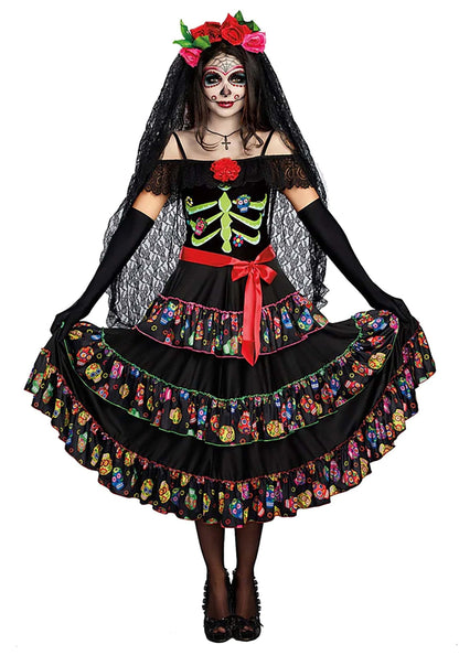Dreamgirl Womens Lady of the Dead Costume, Adult Day of the Dead Halloween Costume X-Large
