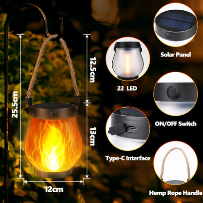 iBaycon 2 Pack Gen2 Solar Lantern Lights USB Ultra-Real Flame, Warm White - Available at All In One Marketplace Canada