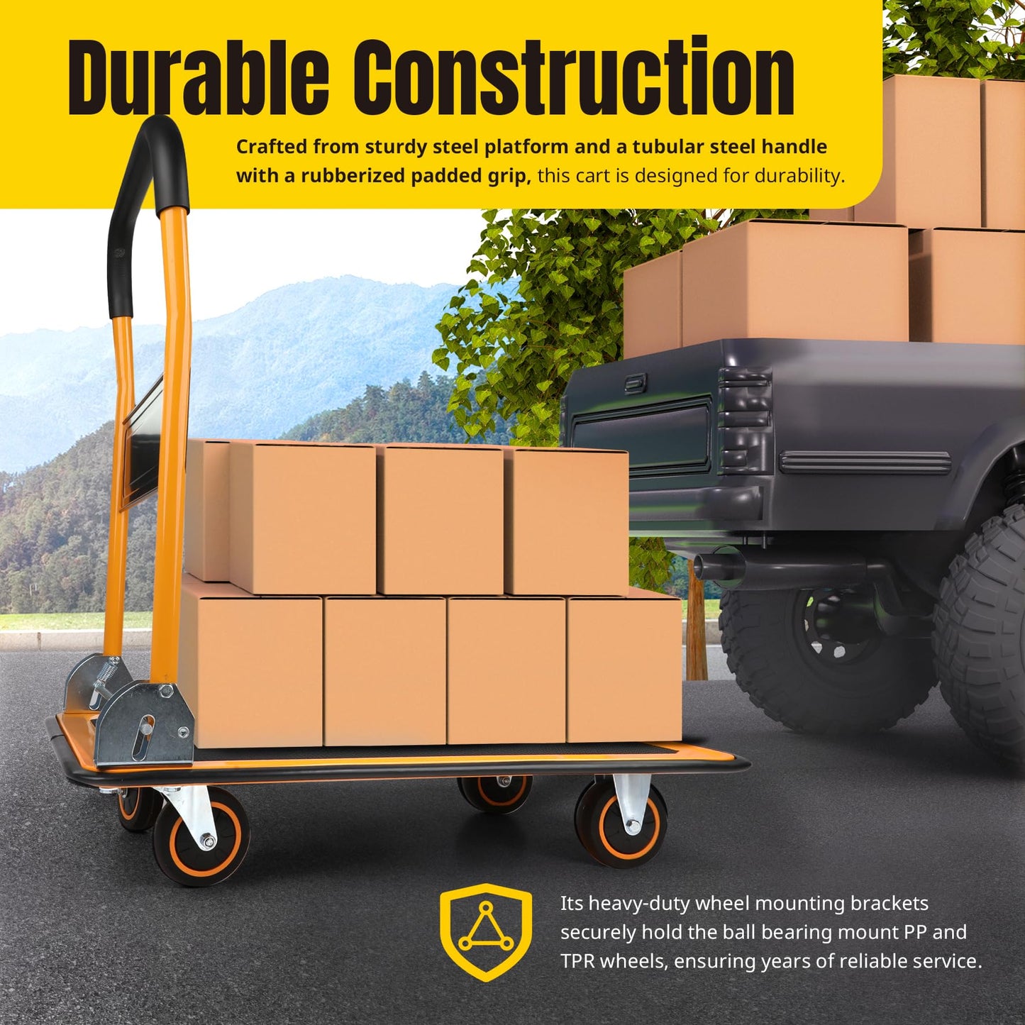 MaxWorks 80876 28.75" x 18.75" x 33" Foldable Platform Truck Push Dolly-330 lb. Weight Capacity-with Swivel Wheels