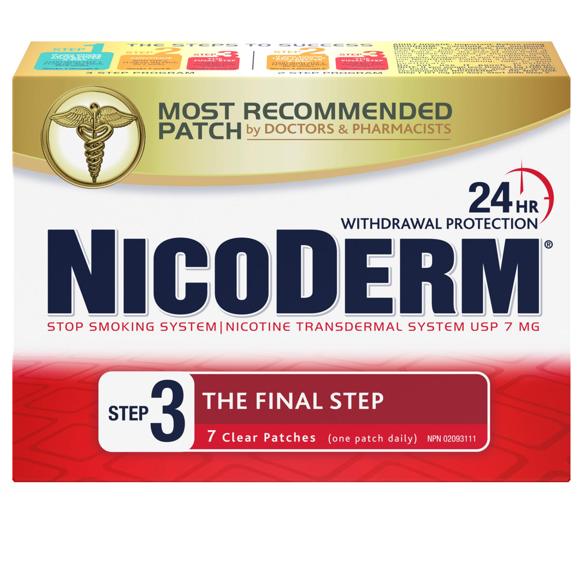 NicoDerm Clear Nicotine Patches Step 3 (7mg) – Discreet 24-Hour Quit Smoking Aid, All-Day Craving and Withdrawal Support, Easy to Use Stop Smoking Patches, 7 Count