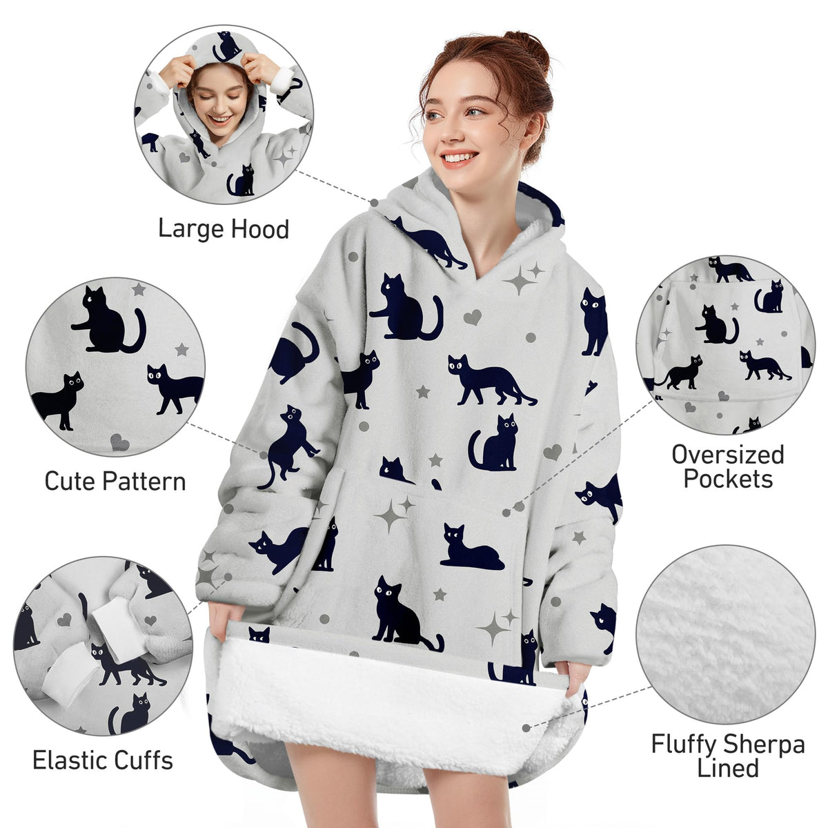 Queenshin Oversized Wearable Blanket Fluffy Hoodie for Women Men Girls Cat 🍁 All In One Marketplace Canada