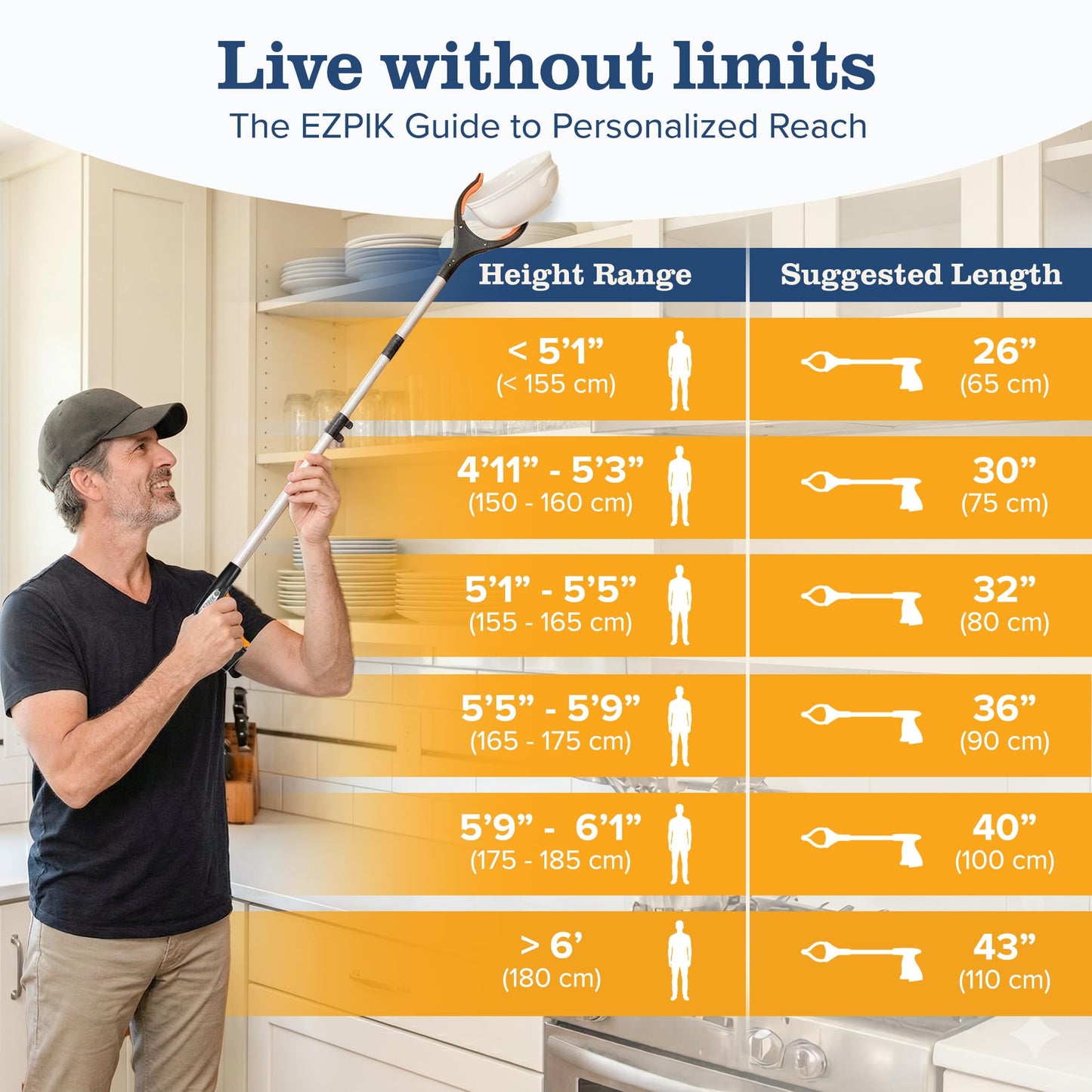 Ezpik 43" Foldable Grabber Reacher Tool for Seniors - Grabbers for Elderly Grab It Reaching Tool Heavy Duty Pickup Trash Picker Upper Tool - Claw Grabber Stick for Reaching Aids (43" (Pack of 1)) - Available at All In One Marketplace Canada