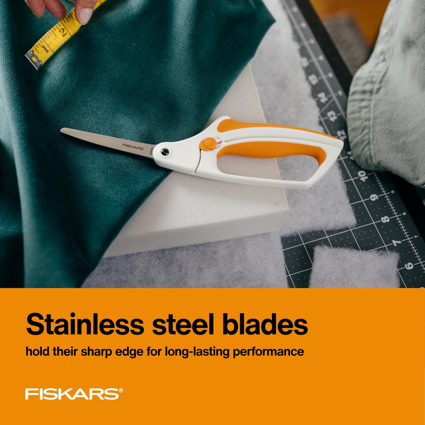 Fiskars Easy Action Fabric Scissors, Stainless Steel Blades for Precision Cuts, Spring-Assited Bent Handle Fiskars