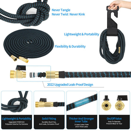 200 ft Expandable Garden Hose with 10 Spray Nozzle - Heavy Duty Superior Strength 3750D - 4 -Layer Latex Core - Expanding Water Hoses - Extra Strong Brass Connectors/Storage Bag