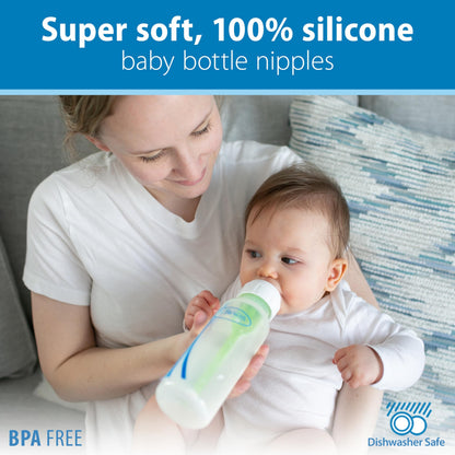 Dr. Brown's Natural Flow Anti-Colic Options+ Narrow Baby Bottle, Blue Nature, 8 oz/250 mL, with Level 1 Slow Flow Nipples, 0m+, 4 count (Pack of 1)