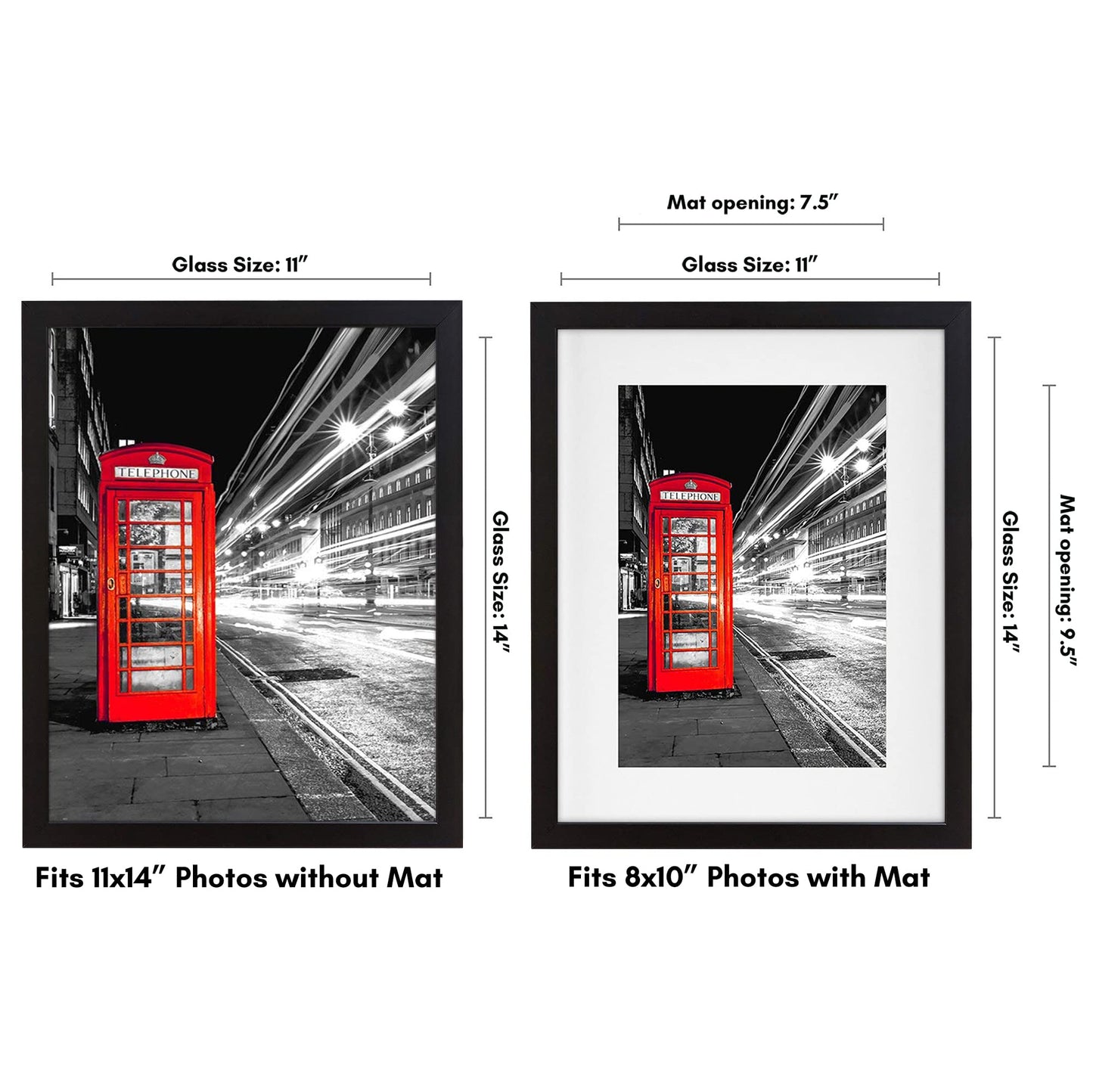 Americanflat 11x14 Picture Frame with Shatter-Resistant Glass - Use as 8x10 Frame with Mat or Display 11x14 Photo Without Mat - Signature Collection - Picture Frames for Wall Display - Black Americanflat