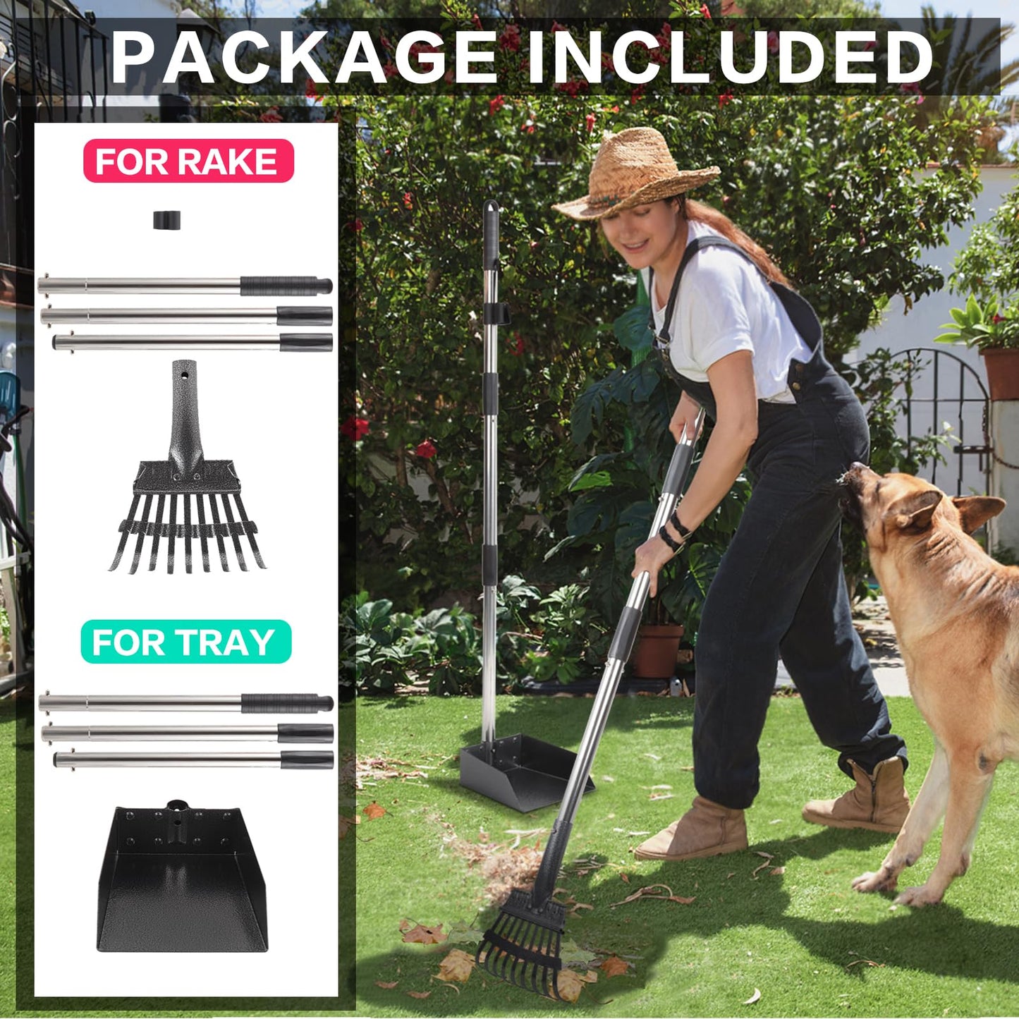 THRISEED Dog Pooper Scooper, Durable Dog Poop Tray and Long Handle Rake Set for Large Medium Small Dogs, Heavy Duty Pet Suppliers