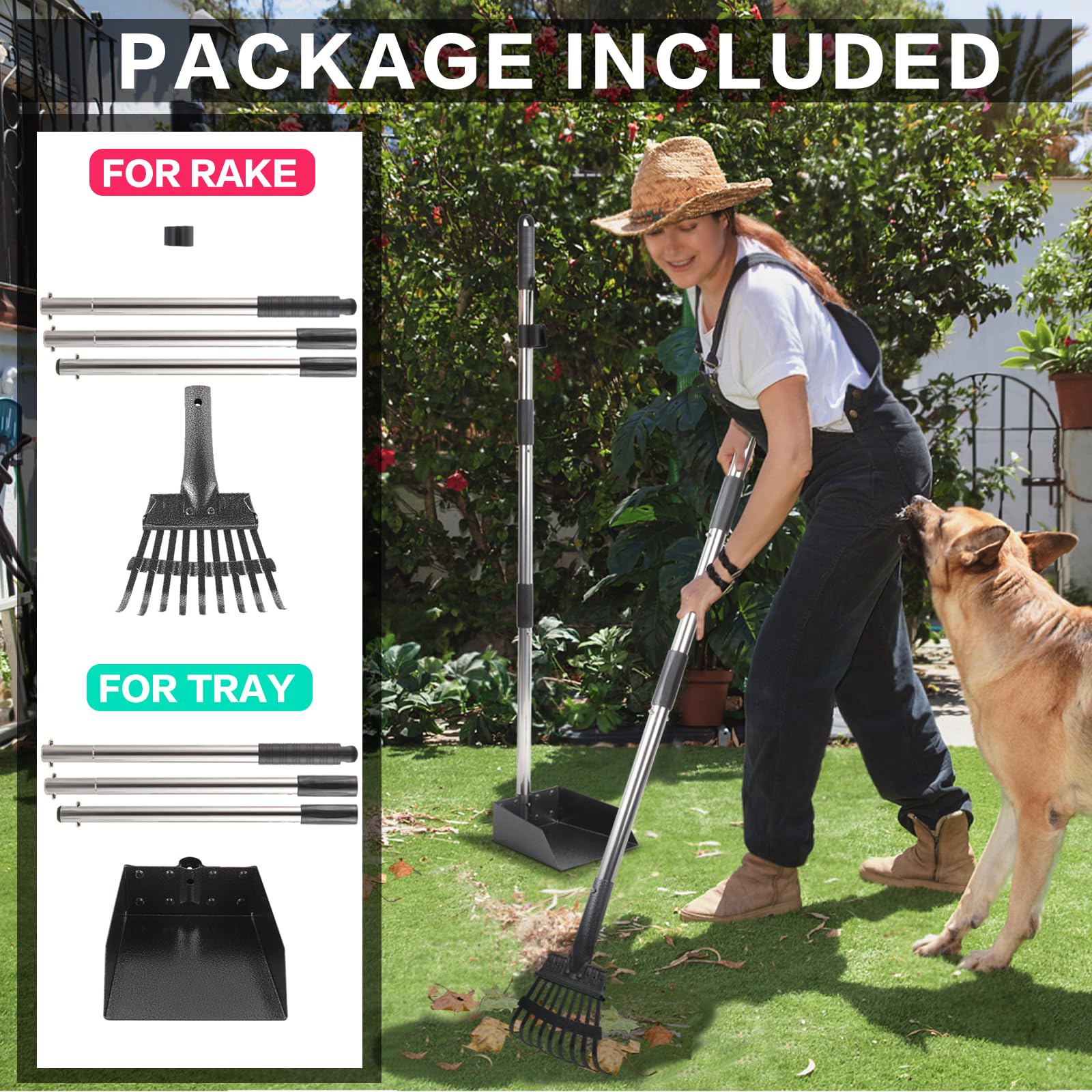 THRISEED Dog Pooper Scooper, Durable Dog Poop Tray and Long Handle Rake Set for Large Medium Small Dogs, Heavy Duty Pet Suppliers