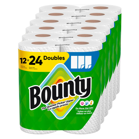 Bounty Paper Towels Select-A-Size White, 12 Double Rolls = 24 Regular Rolls