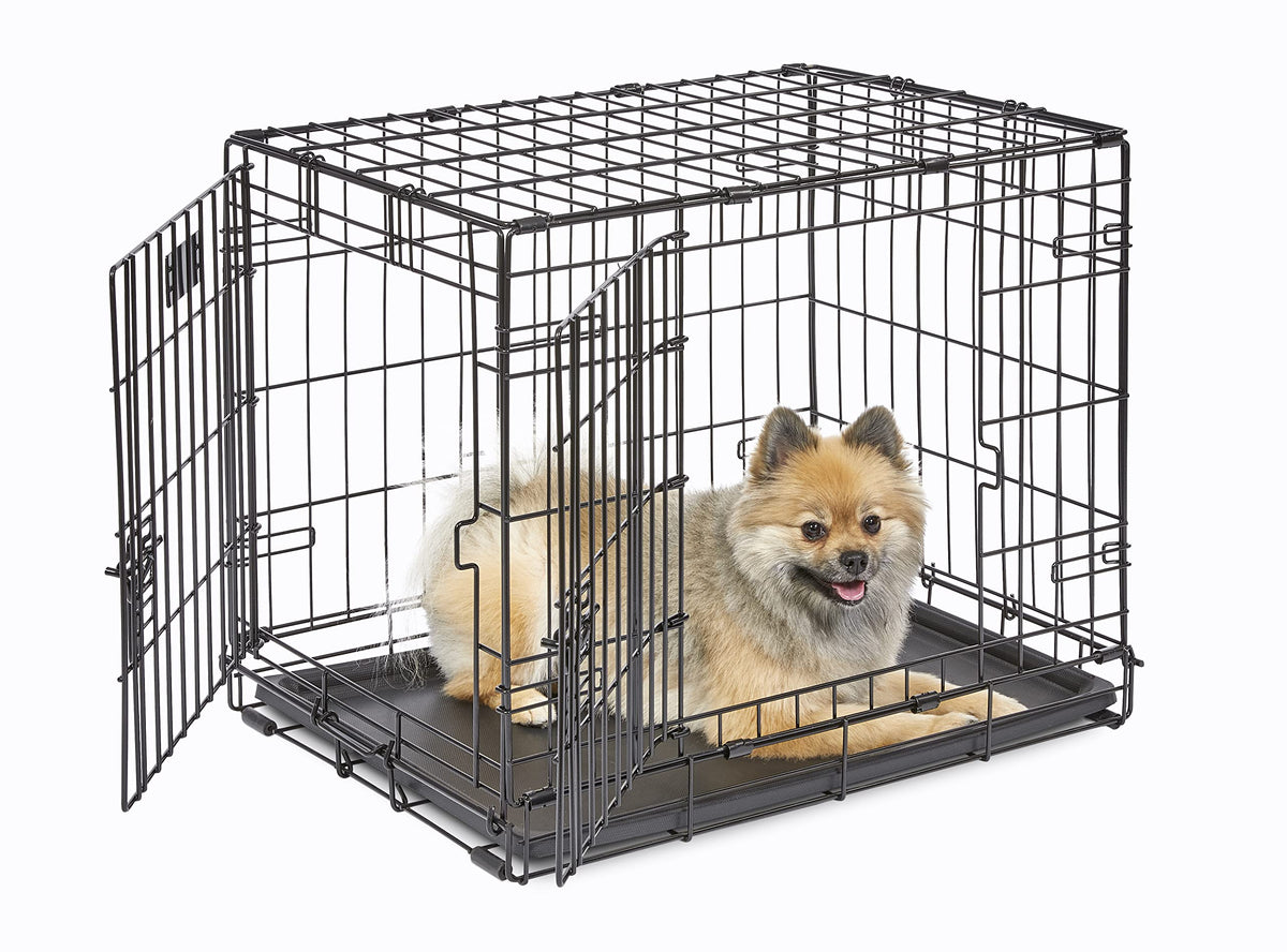 MidWest Homes for Pets 24-Inch iCrate for Small Breeds, 12-20 lbs, Double Door Folding Dog Crate with Divider Panel, Leak-Proof Tray & Secure Latches, Portable, Durable & Easy to Assemble