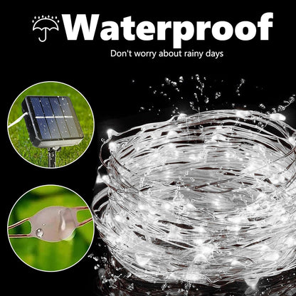 Lomotech Solar String Lights Outdoor - 2 Pack Total 66ft 200LED Solar Fairy Lights Waterproof 8 Modes Twinkle Lights for Outdoor, Patio, Garden, Yard, Party, Wedding, Tree Decoration (White)