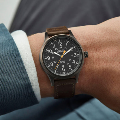 Timex Men's TW4B12500 Expedition Scout 40mm Brown/Black Leather Strap Watch Timex