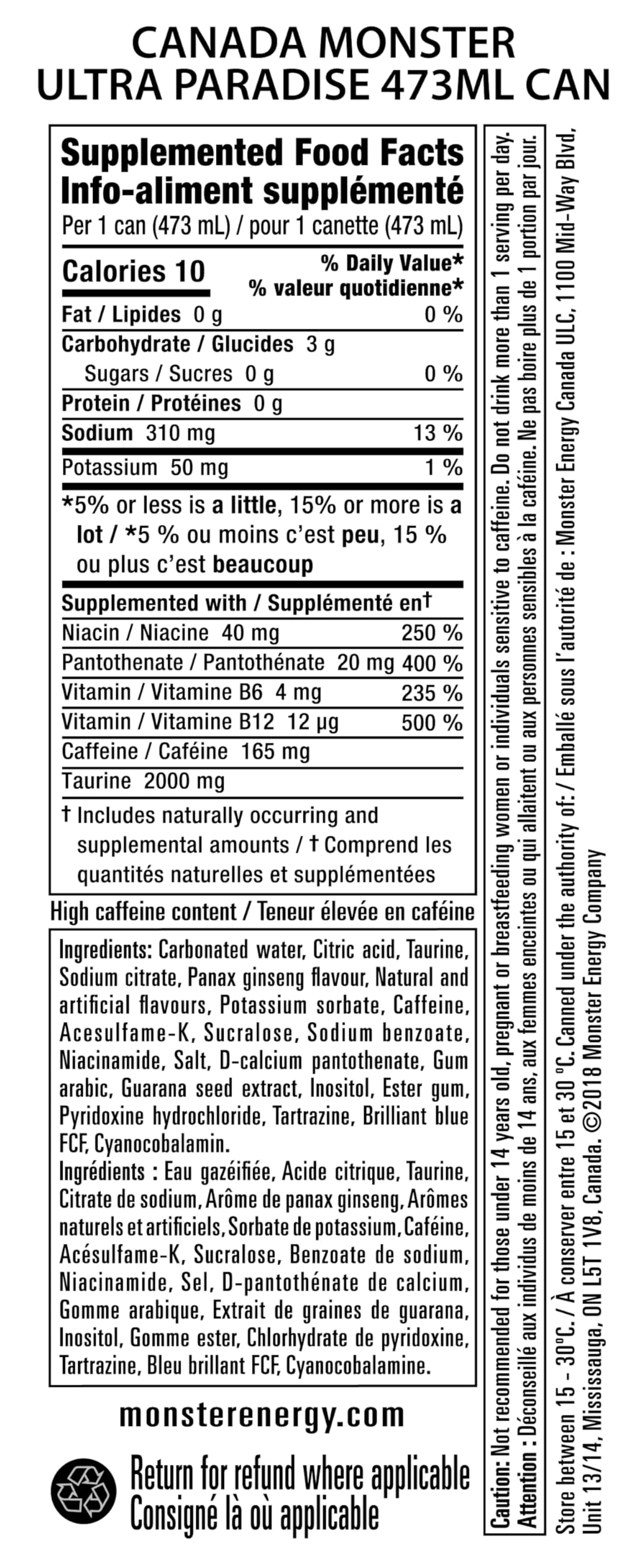 MONSTER ENERGY, Ultra Paradise, 473 mL Cans (12 Pack) – Zero Sugar Energy Drink