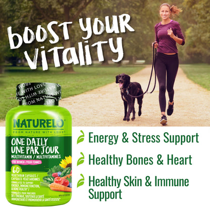 NATURELO One Daily Multivitamin for Women w/Vitamin B12, 60 Ct, Energy Support, Whole Food Daily Women Multivitamin Supplement, Nourish Hair/Skin/Nail, Non-GMO, No Soy, Gluten Free, 2 Month Supply - Available at All In One Marketplace Canada