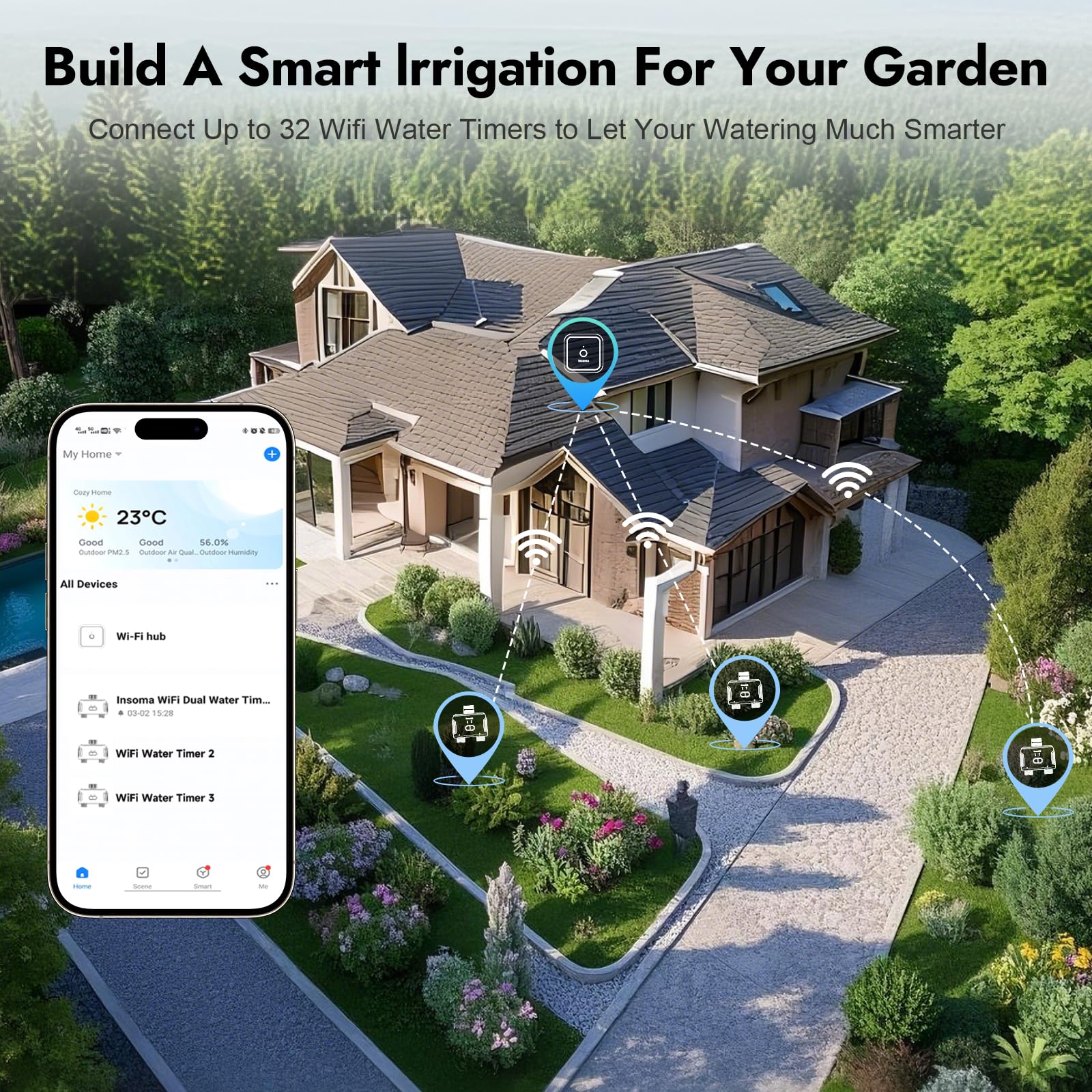 WiFi Water Timer for Garden Hose with Brass Inlet,Smart Hose Timer with WiFi Hub, APP & Voice Control,Up to 20 Watering Plans, 2-Zone Sprinkler Drip Irrigation System Controller for Watering