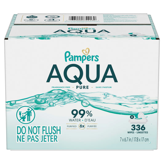 Pampers Aqua Pure Baby Wipes, 99% Water, Fragrance Free, 336 Baby Wipes Total (6X Flip-Top Packs)