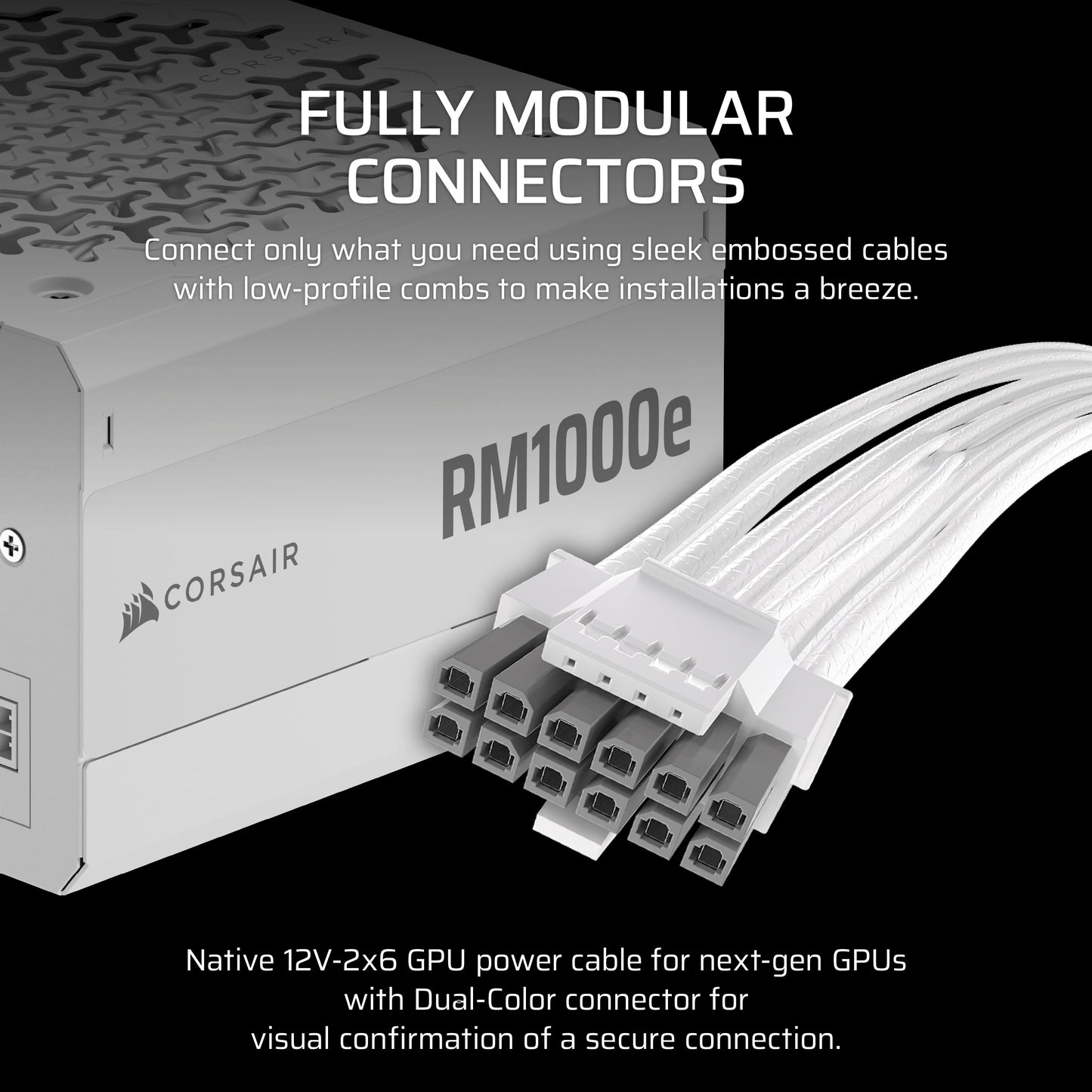 CORSAIR RM1000e (2025) Fully Modular Low-Noise ATX Power Supply with 12V-2x6 Cable – ATX 3.1 & PCIe 5.1 Compliant, Cybenetics Gold Efficiency, 105°C-Rated Capacitors, Modern Standby Mode – White 🍁 All In One Marketplace Canada