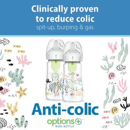 Dr. Brown’s Natural Flow Anti-Colic Options+ Wide-Neck Baby Bottle Designer Edition Bottles, Ocean Decos, 9 oz/270 mL, Level 1 Nipple, 2-Pack, 0m+ 🍁 All In One Marketplace Canada