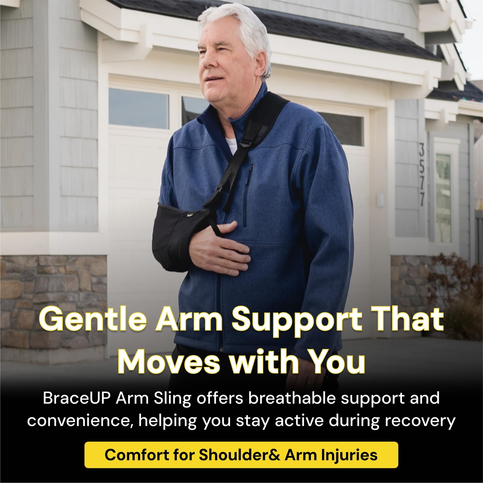 BraceUP Arm Sling for Shoulder Injury - Rotator Cuff Torn, Wrist and Elbow Surgery with Adjustable Padded Arm Support Strap - Available at All In One Marketplace Canada