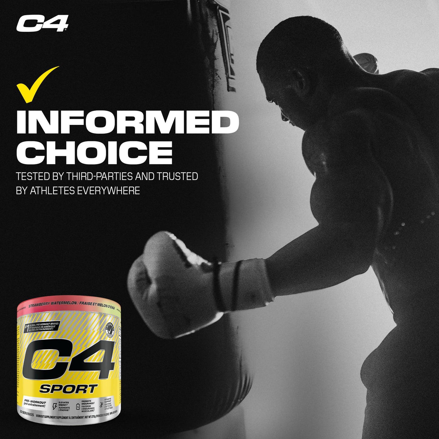 Cellucor C4 Sport Pre Workout Powder - Preworkout Energy with Creatine, Beta-Alanine, and 135mg Caffeine - NSF Certified for Sport - Strawberry Watermelon, 30 Servings