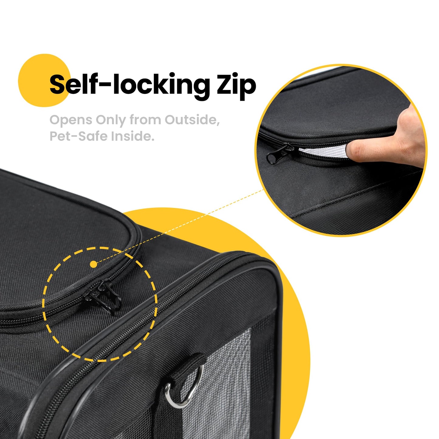 Conlun Cat Carrier Airline Approved, Soft-Sided Dog Carrier with Inner Safety Leash, Pet Transport Carrier for Small-Medium Cats Puppies up to 15 Lbs, Collapsible Travel Kitten Carrier Bag -Black M