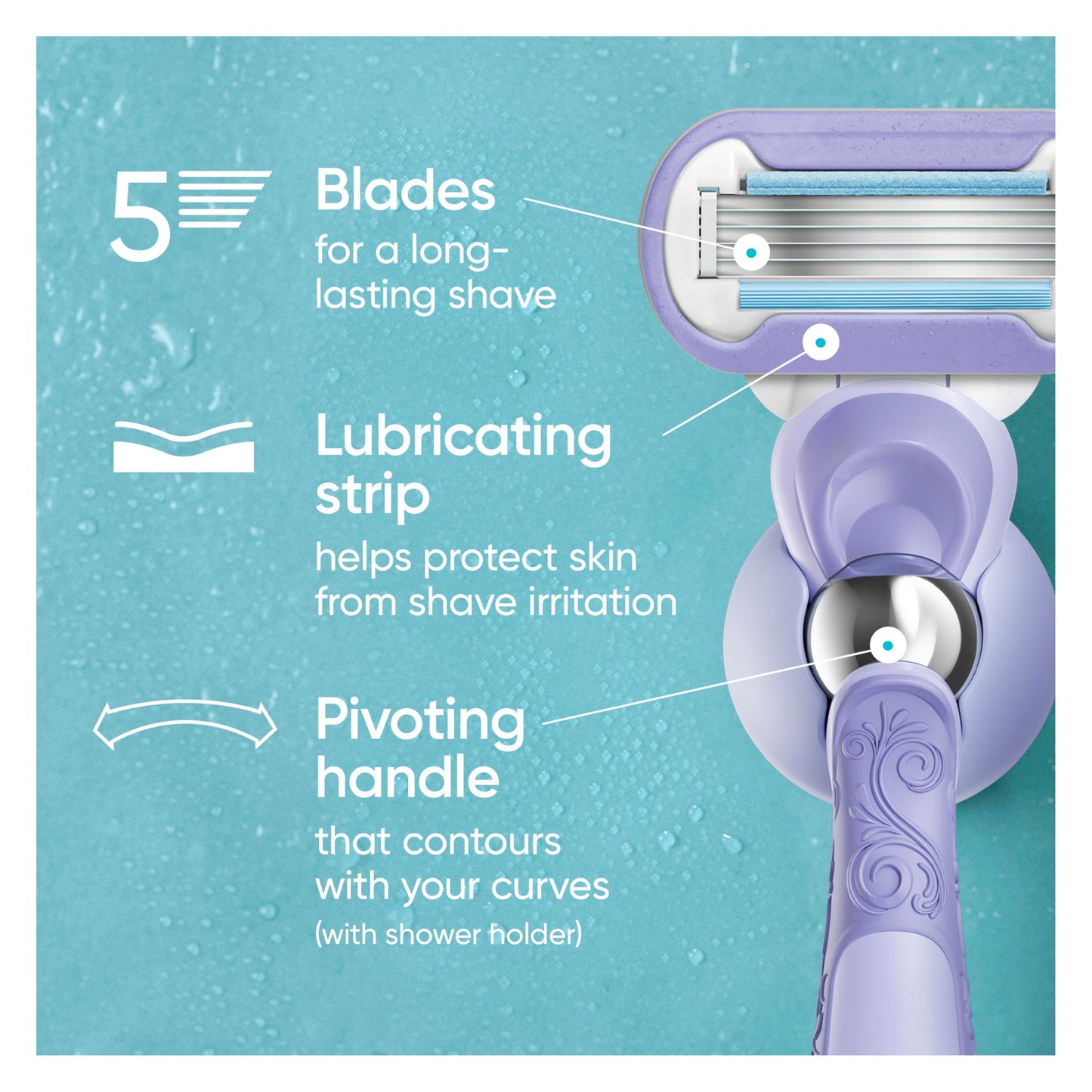 Gillette Razor for Women, Venus Razors Extra Smooth Contour, 5-Blade Cartridges, 1 Handle + 4 Refills + Pivoting Head + Shower Holder - Available at All In One Marketplace Canada
