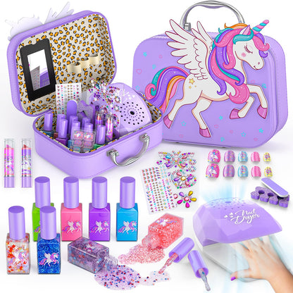 Glisiol Kids Nail Polish Set for Girls Toys, Washable Quick-Dry Toddler Nail Art Kit with Air Cooling Dryer and Cosmetic Case, Christmas or Birthday Gifts for Girls Ages 3 4 5 6 7 9 10 11 12-Purple 🍁 All In One Marketplace Canada