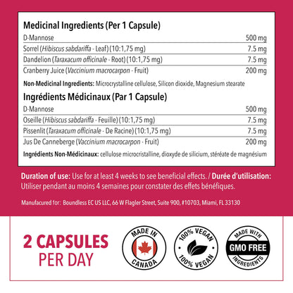 PlantVital D-Mannose Capsules - Made in Canada - 1000mg Daily Dose (2 Capsules) - Cranberry Pills for UTI Support & Bladder Health – DMannose and Cranberry Supplement - 120 Count, 2-Month Supply - Available at All In One Marketplace Canada