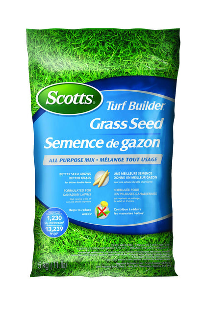 Scotts Turf Builder Grass Seed All Purpose Mix, 5kg (1,230 sq Meters / 13,239 sq feet Coverage) | Sun & Shade Formula to overseed or to Grow a new Thick, Lawn 🍁 All In One Marketplace Canada