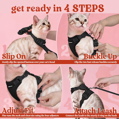 rabbitgoo Cat Harness and Leash for Walking, Escape Proof Soft Adjustable Vest Harnesses for Small Medium Cats, Easy Control Breathable Reflective Strips Jacket, XS, Black