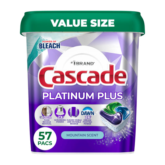 Cascade Platinum Plus Dishwasher Detergent Pods, Dish Detergent Soap, Mountain Scent, 57 Count