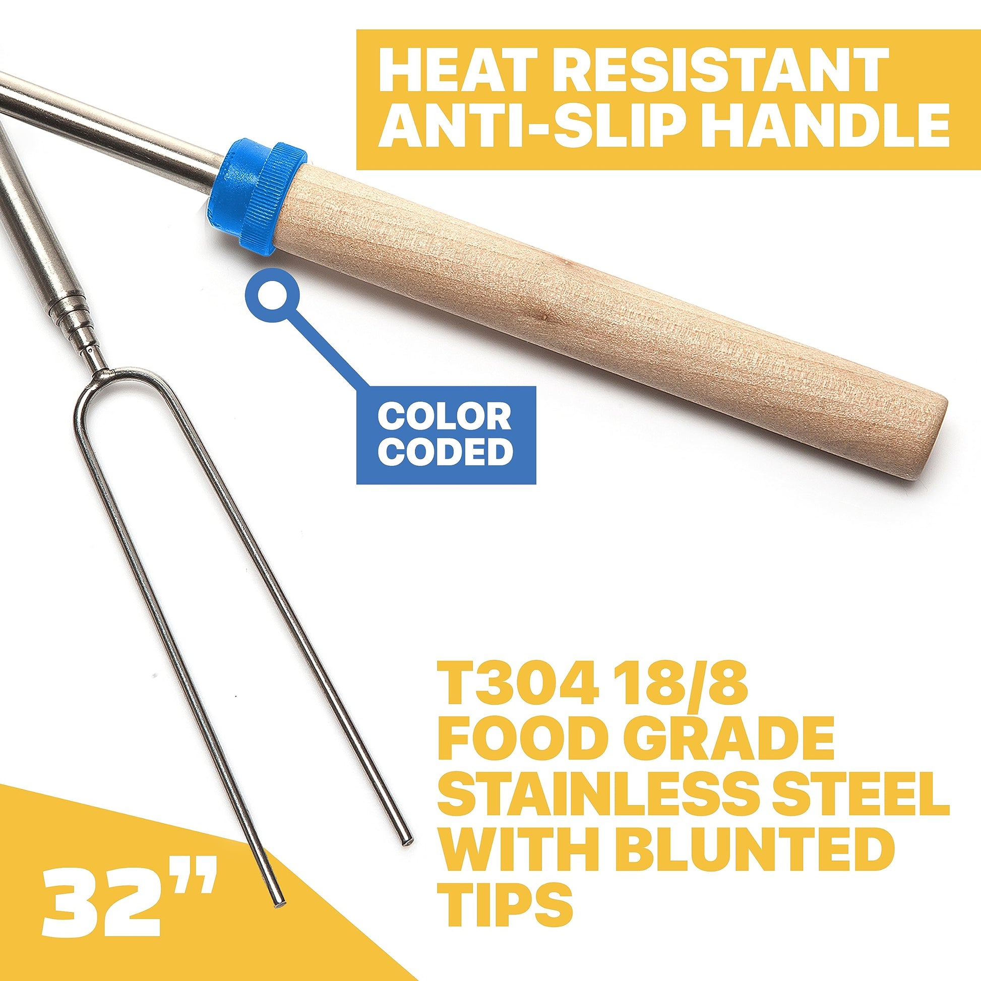 MalloMe Marshmallow Roasting Sticks - Smores Skewers for Fire Pit Kit - Hot Dog Camping Accessories Campfire Marshmellow 32 Inch Long Fork - 5 Pack - Available at All In One Marketplace Canada