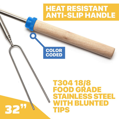 MalloMe Marshmallow Roasting Sticks - Smores Skewers for Fire Pit Kit - Hot Dog Camping Accessories Campfire Marshmellow 32 Inch Long Fork - 5 Pack - Available at All In One Marketplace Canada