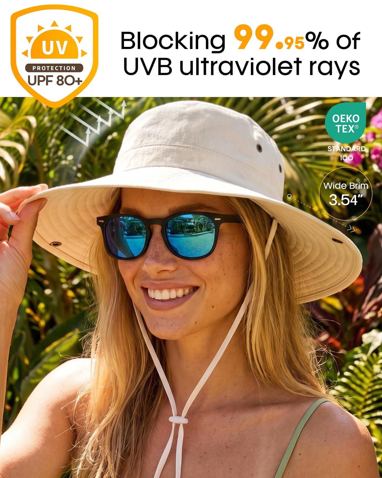 FURTALK Sun Hat for Women Men UV Protection Safari Hat Womens Summer Wide Brim Packable UPF50 Hiking Fishing Cowboy Style hat Beige