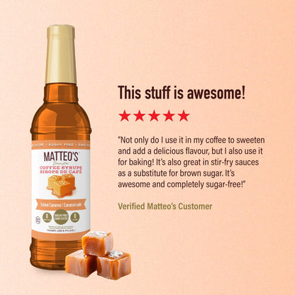 Matteo's Salted Caramel Sugar-Free Coffee Syrup - Barista-Quality Flavoring, Keto-Friendly, 25.4oz (6-Pack)