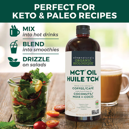 Viva Naturals Organic MCT Oil – 946 mL Pure Coconut Extract for Keto, Paleo & Vegan Diets