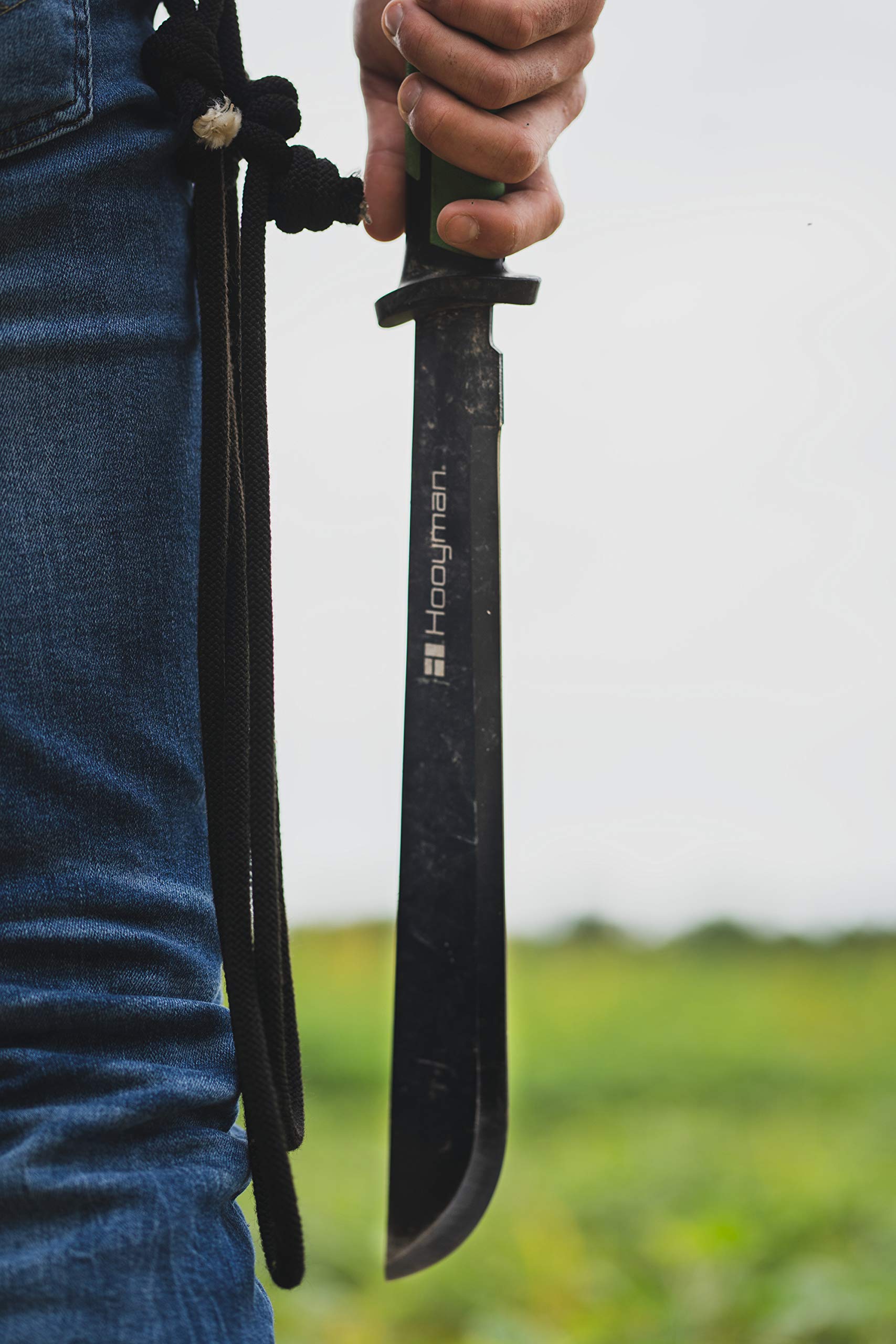 Hooyman Bush Machete with Heavy Duty Construction, Ergonomic No-Slip Handle and Belt Sheath for Gardening, Land Management, Bushcraft, Hunting and Outdoor , Black/Green Hooyman