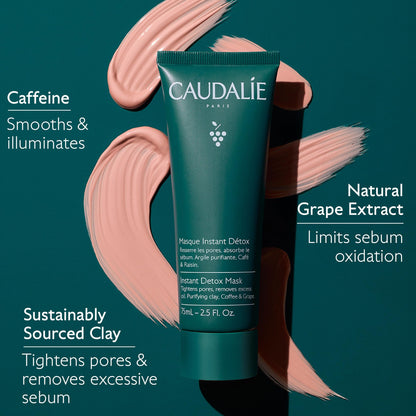 Caudalie Instant Detox Mask 75ml - Cleanse and visibly tighten pores in 10 minutes, with Pink Clay and Caffeine for more Luminous, Clearer-Looking Skin, Fragrance-free and Vegan - Available at All In One Marketplace Canada
