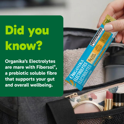 Organika Canadian-Made Electrolytes Powder with Vitamin C & Prebiotic Fibre - Sugar-Free Hydration Drink Mix - Lemon Iced Tea - 20 Single-Serve Sachets x 3.5g