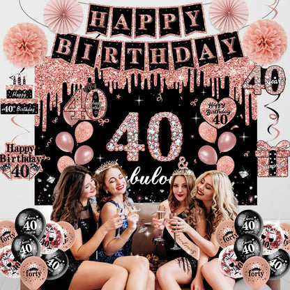 50Pcs 40th Birthday Decorations for Women,Rose Gold Black Pre-Assembled Set 🍁 All In One Marketplace Canada