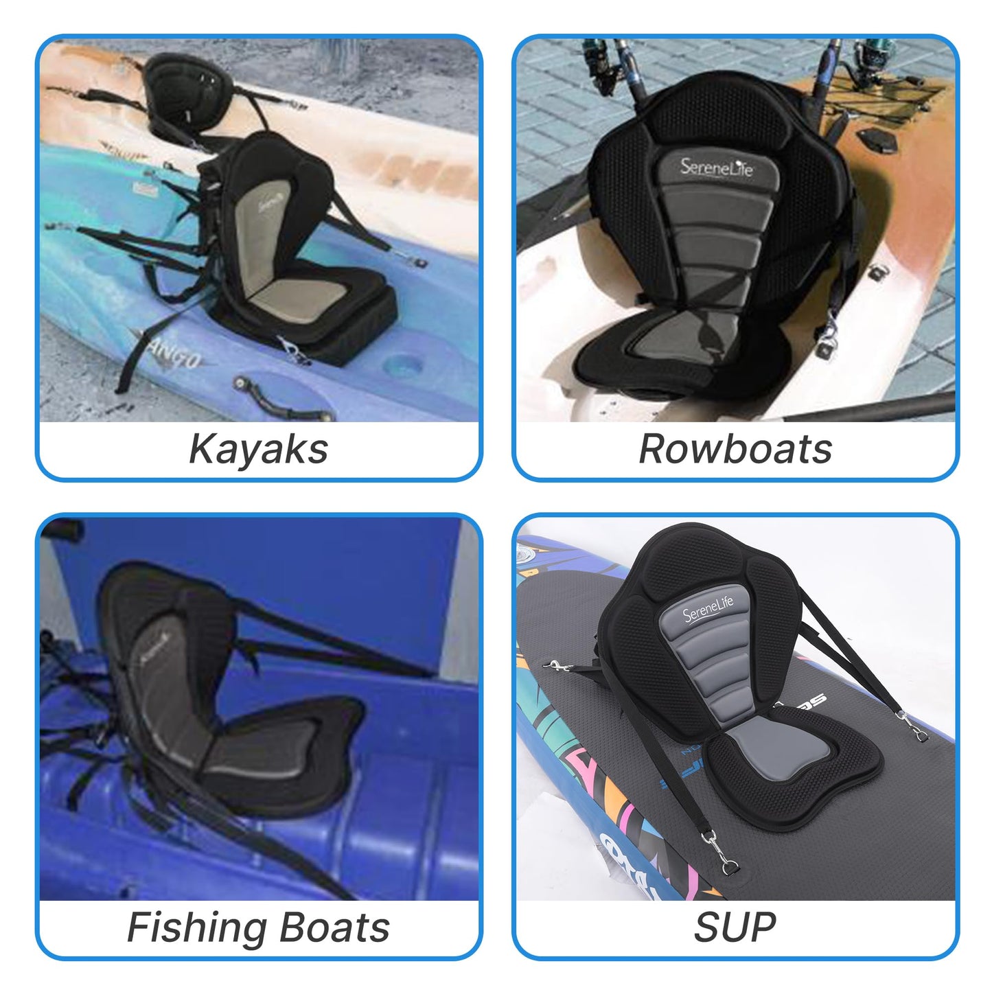 SereneLife Detachable Universal Paddle-Board Seat - Adjustable Paddle Board Seat, Form-Fitting Design for All Body Sizes, Large & Small, Compatible for Kayaks, Rowboats, Fishing Boats SereneLife