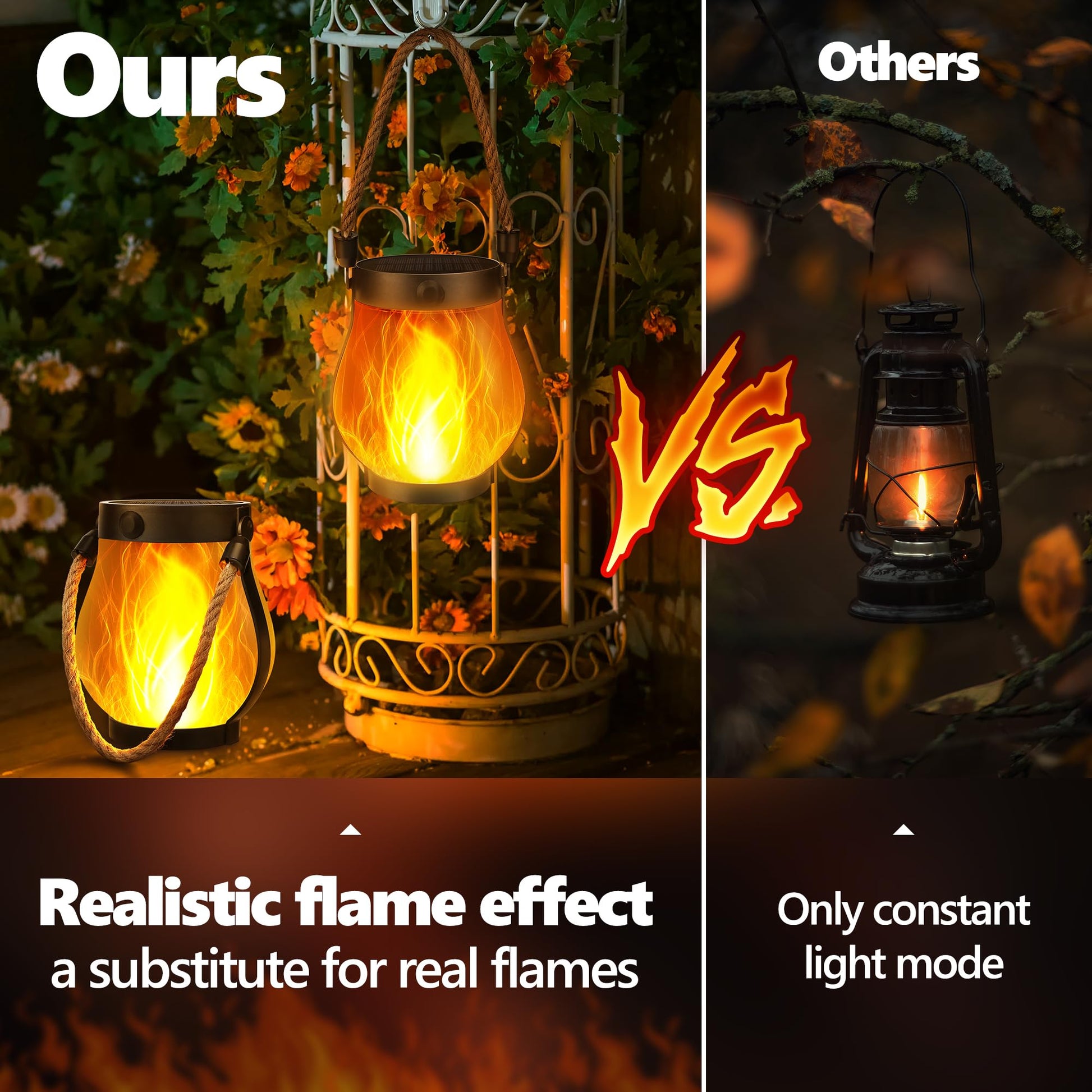 iBaycon 2 Pack Gen2 Solar Lantern Lights USB Ultra-Real Flame, Warm White - Available at All In One Marketplace Canada